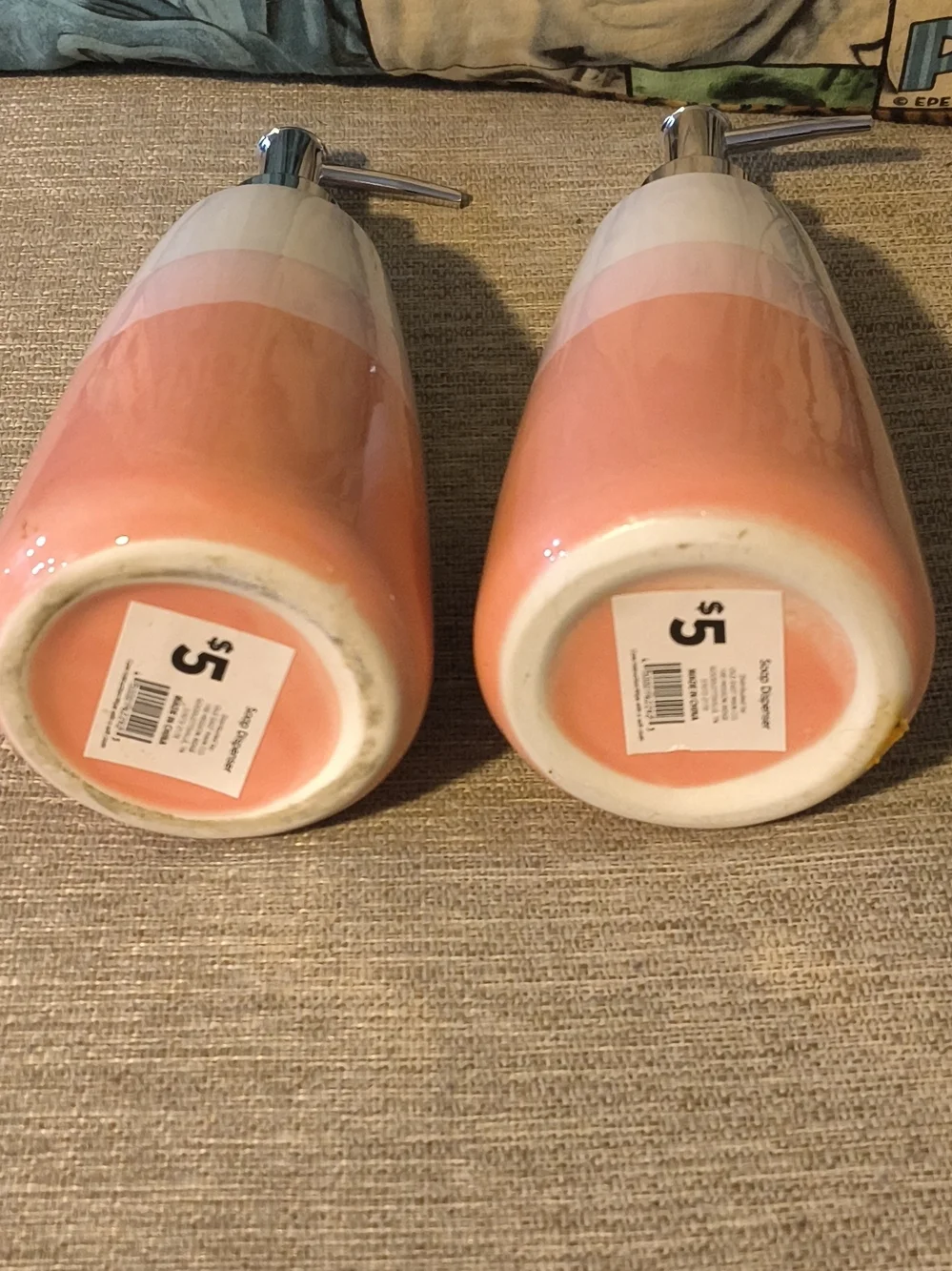 Coral and White Ceramic Soap/Lotion Dispenser Set
